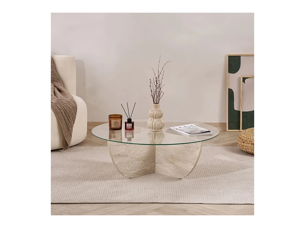 Couchtisch mit Glasplatte Ø90 cm - NINA