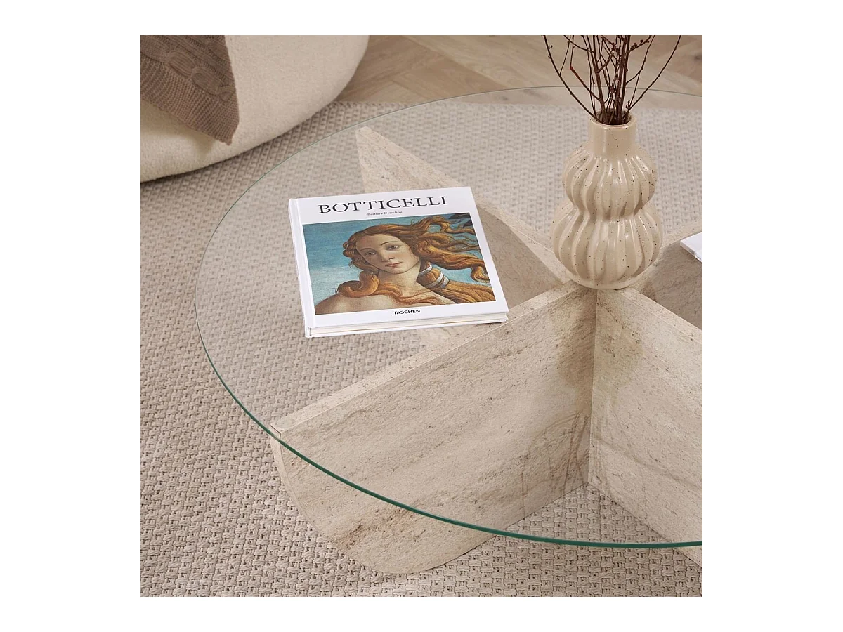 Couchtisch mit Glasplatte Ø90 cm - NINA