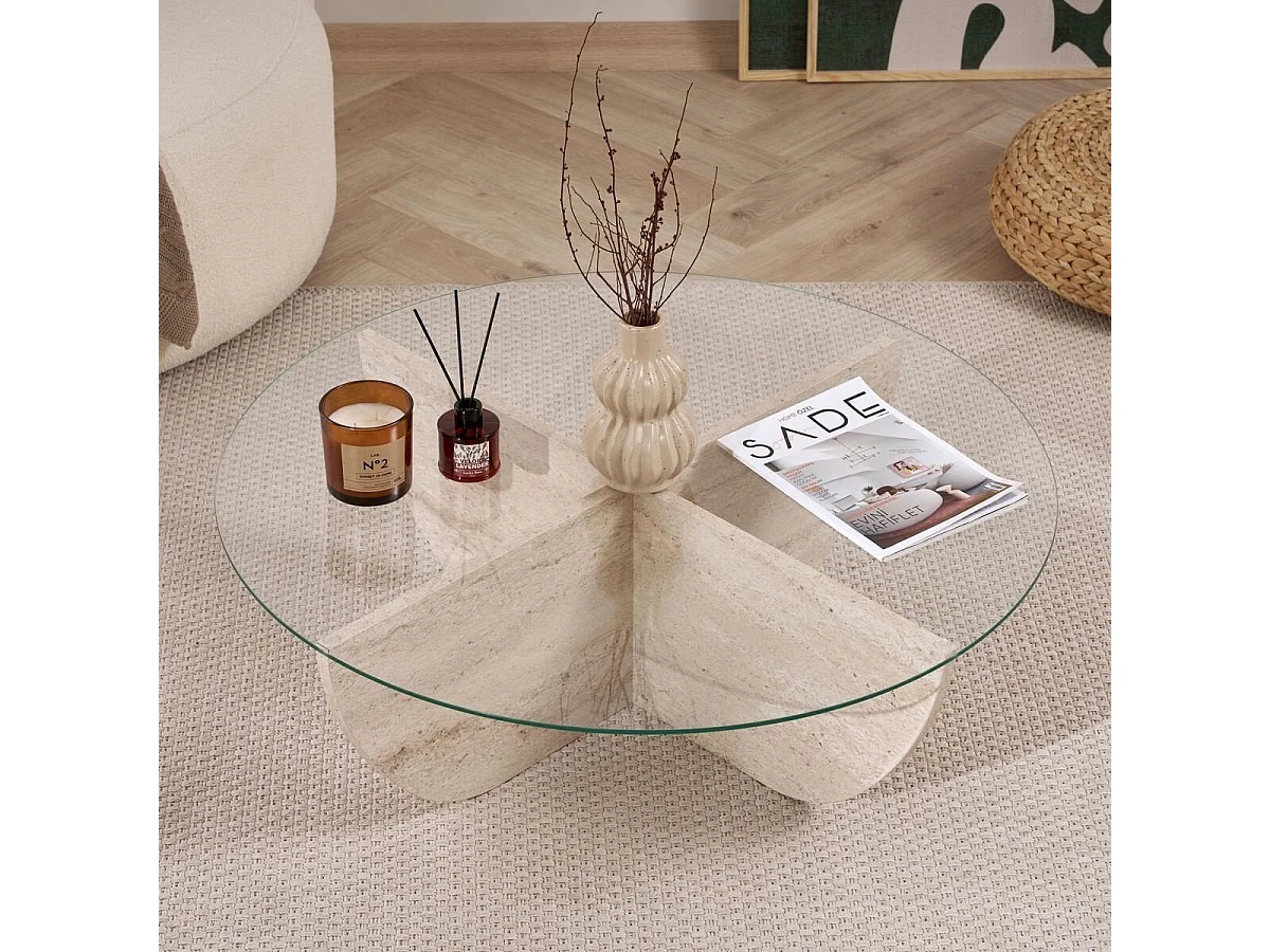 Table basse avec plateau en verre D90 cm - NINA