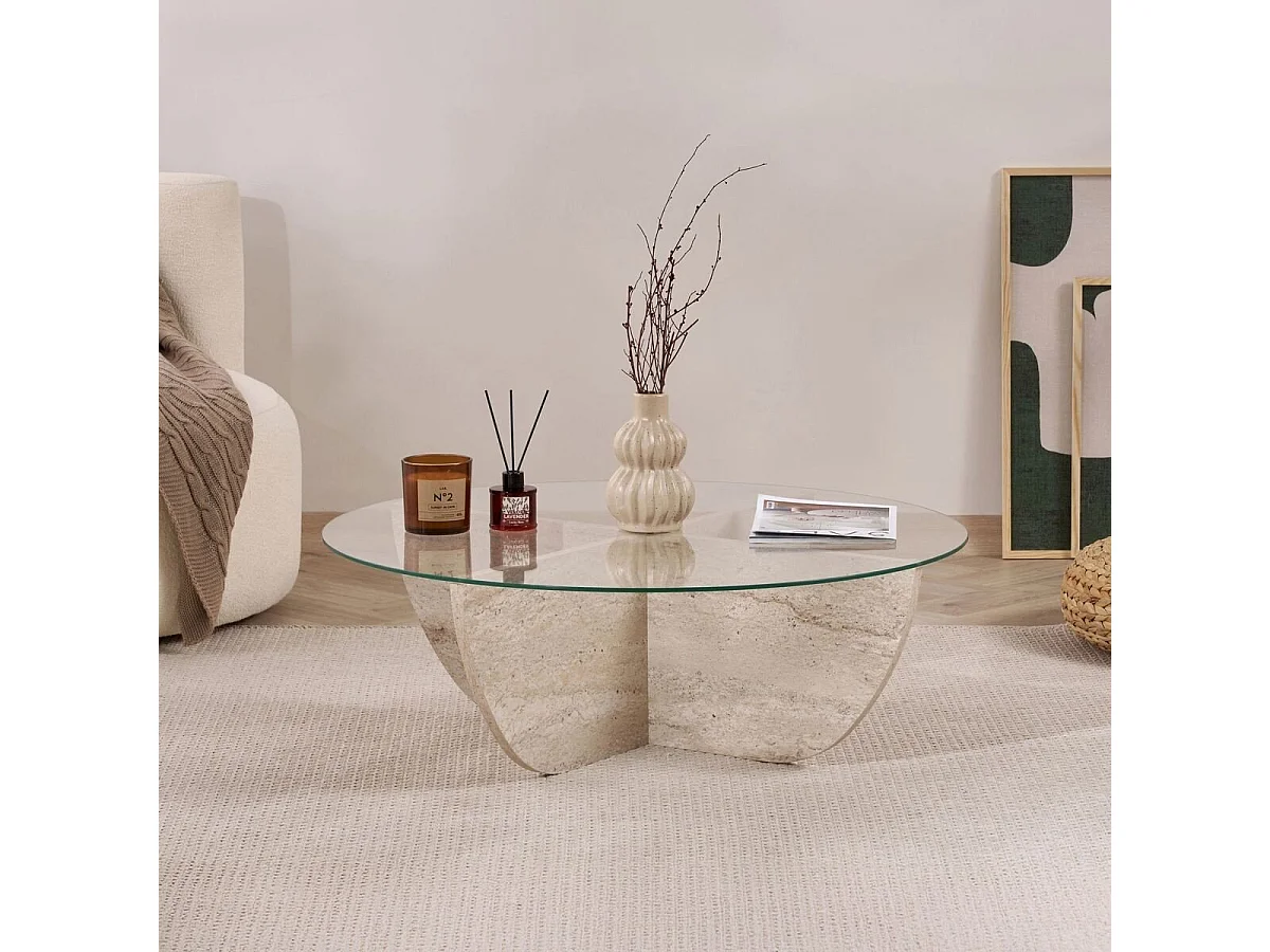 Table basse avec plateau en verre D90 cm - NINA