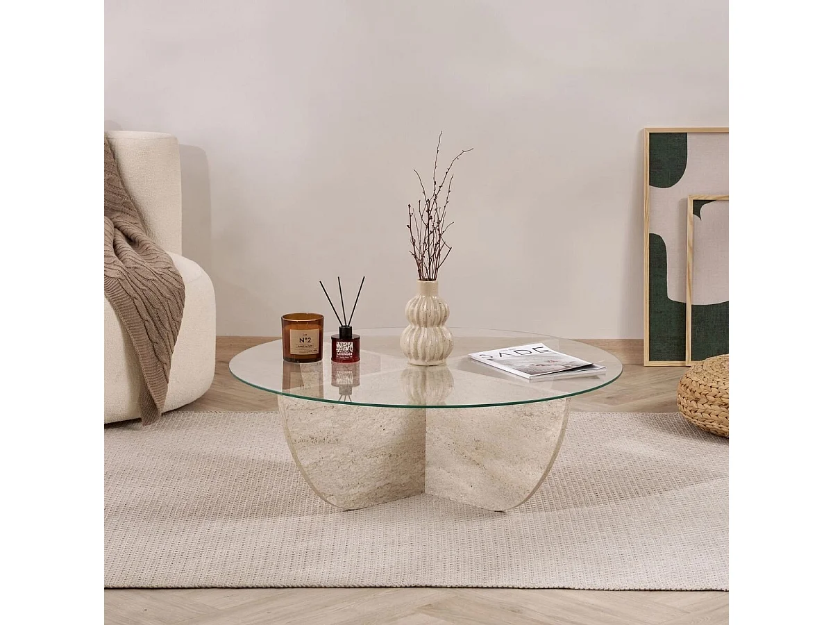 Table basse avec plateau en verre D90 cm - NINA