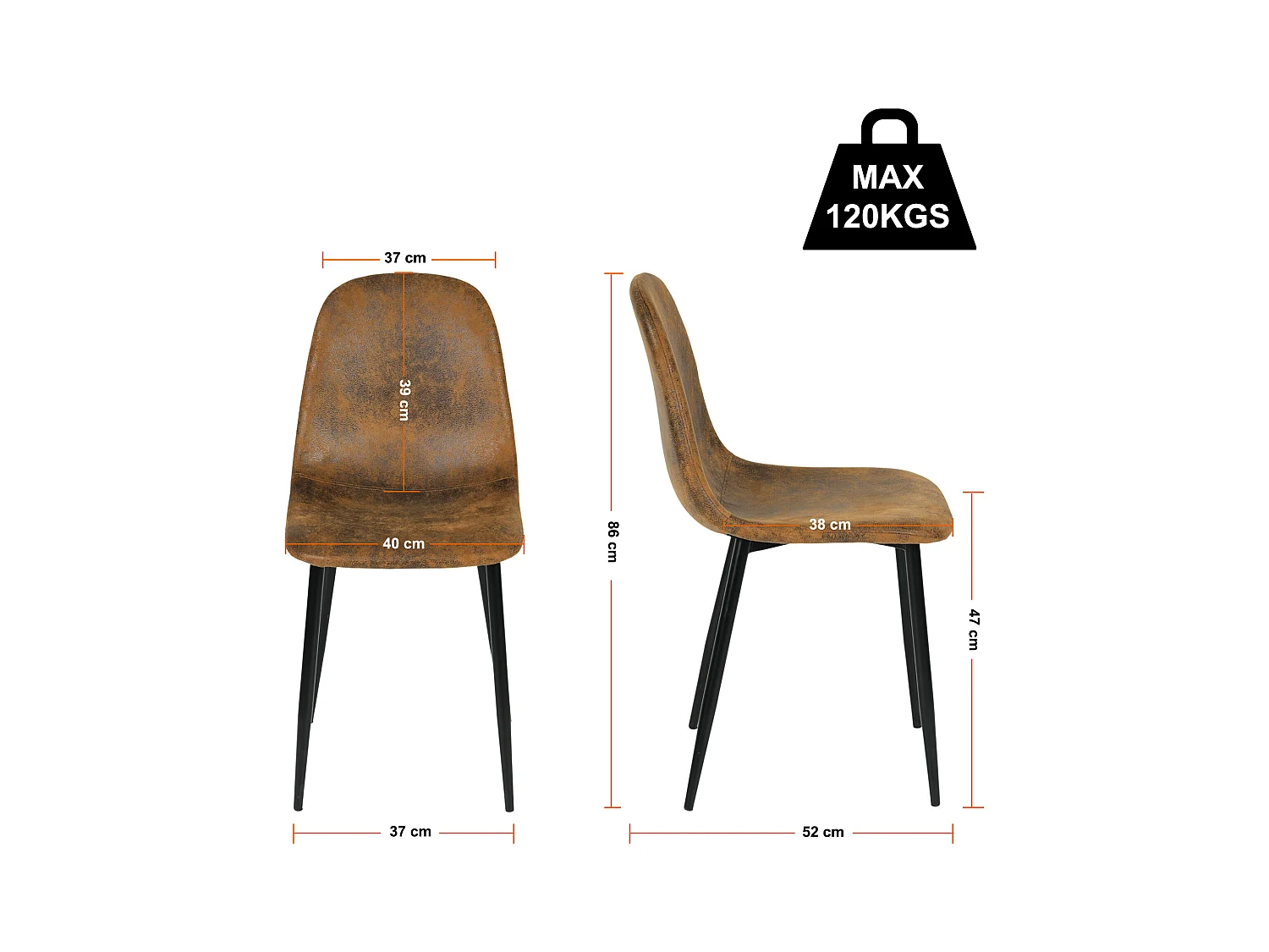 URBAN MEUBLE Ensemble table noire et 6 chaises suède brun doré