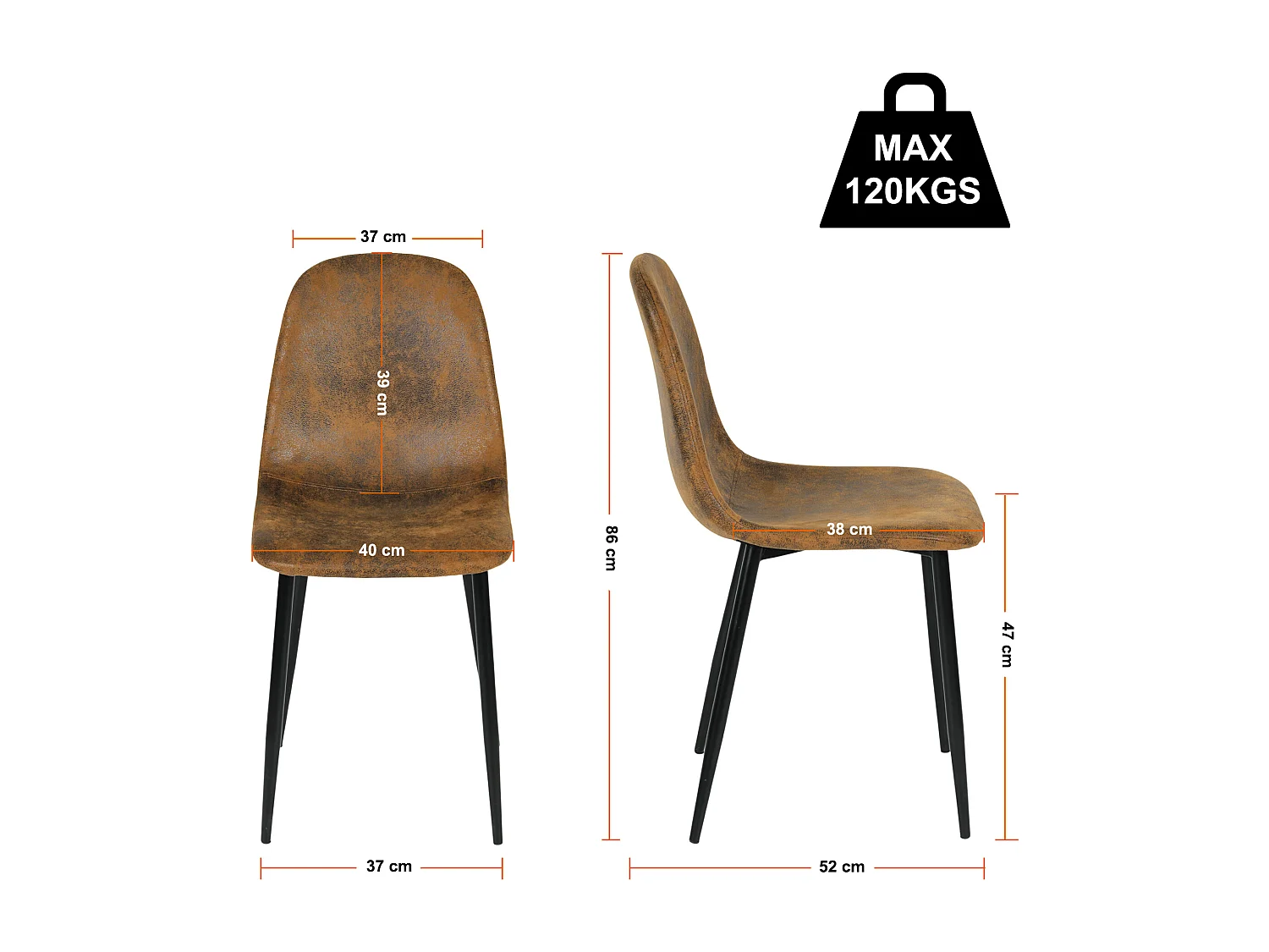 URBAN MEUBLE Ensemble table noire et 6 chaises suède brun doré