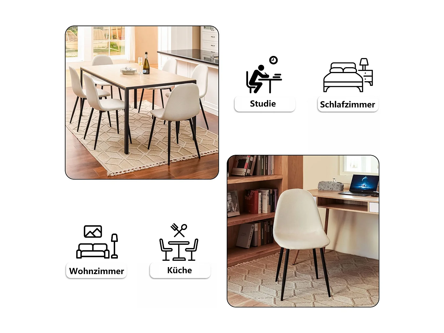 URBAN MEUBLE Ensemble table effet marbre blanc et 4 chaises tissu beige