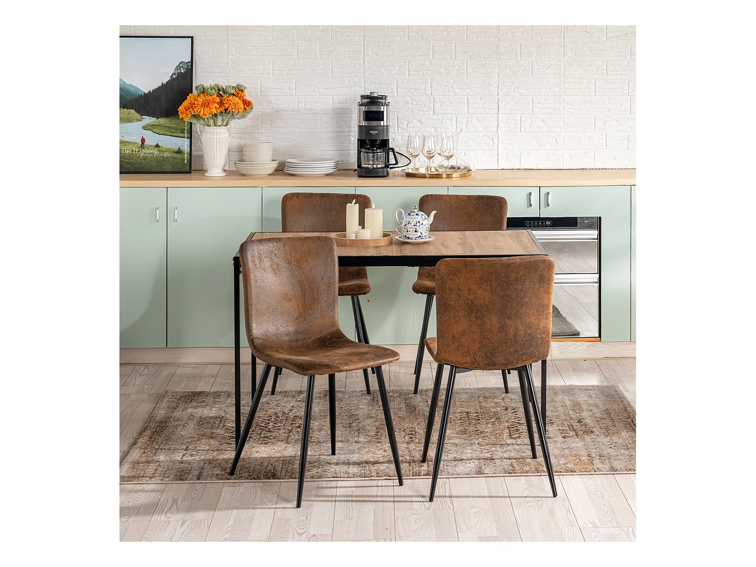 URBAN MEUBLE Ensemble de table et 4 chaises style industriel effet bois