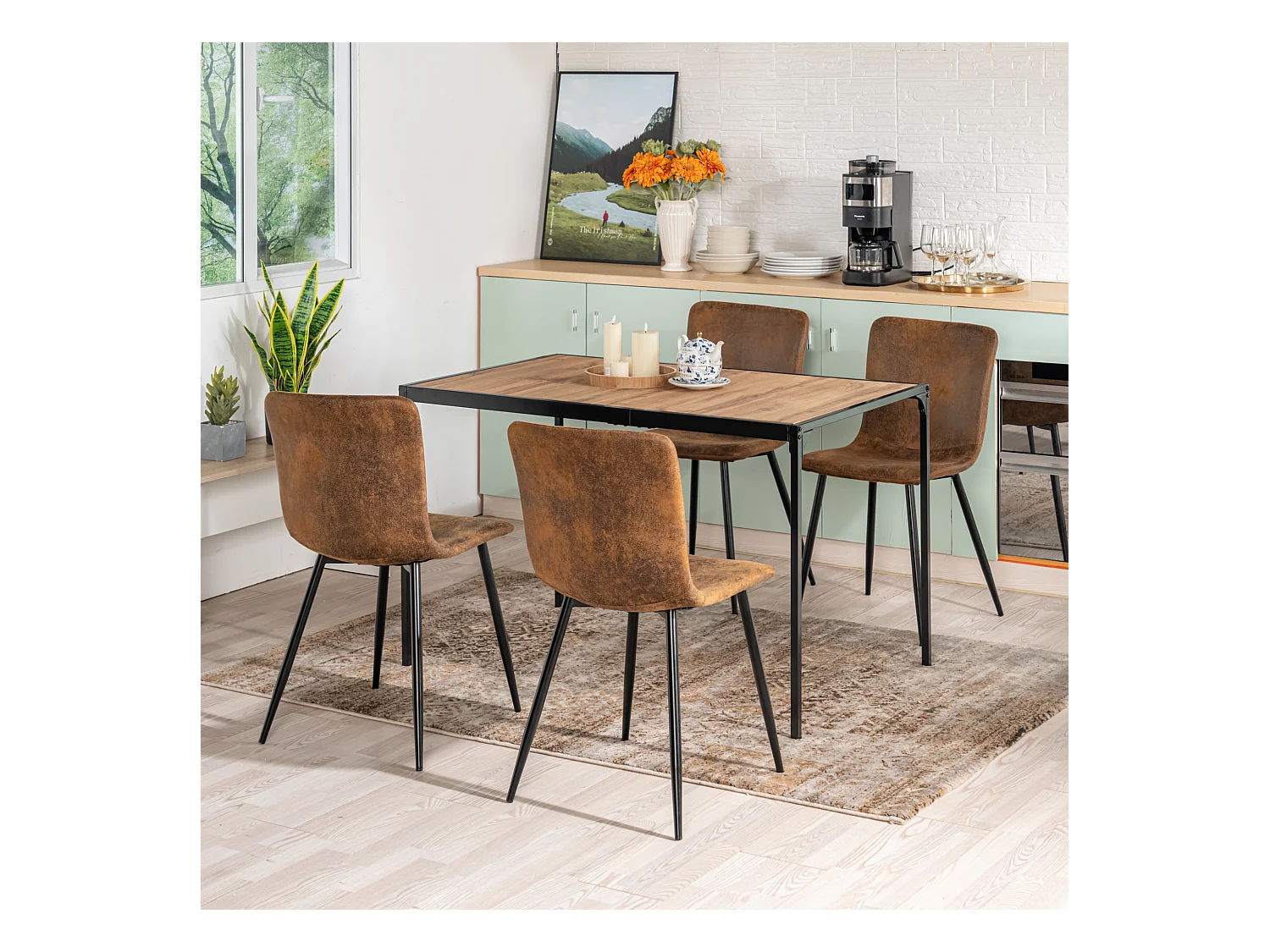 URBAN MEUBLE Ensemble de table et 4 chaises style industriel effet bois