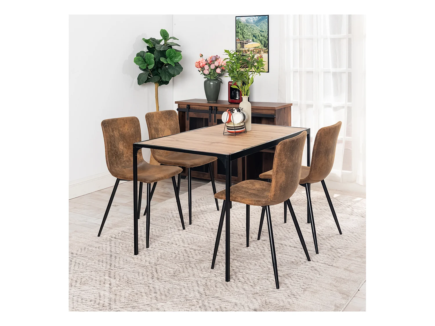 URBAN MEUBLE Ensemble de table et 4 chaises style industriel effet bois