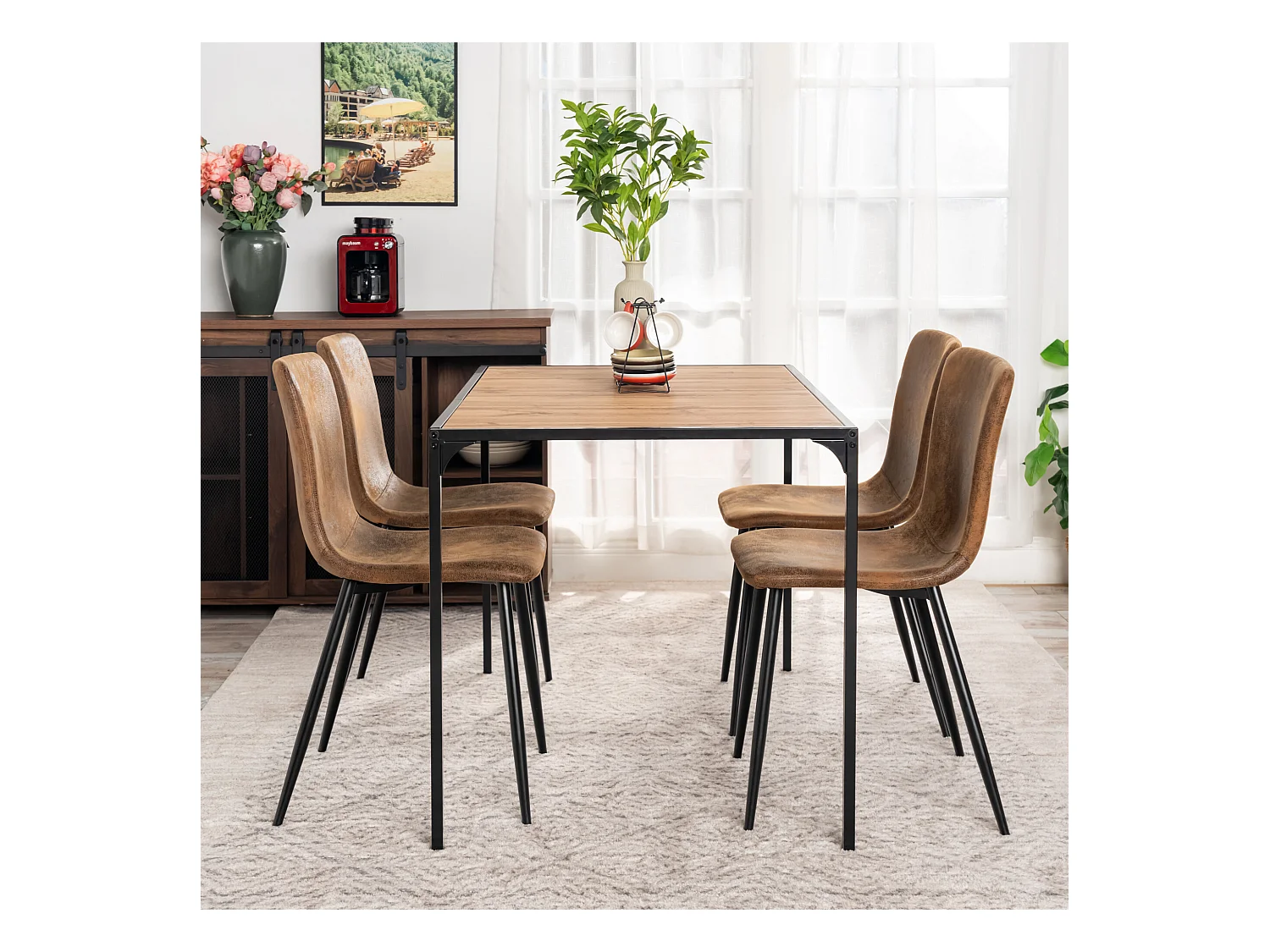 URBAN MEUBLE Ensemble de table et 4 chaises style industriel effet bois