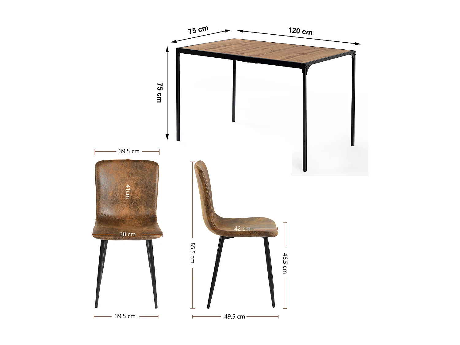 URBAN MEUBLE Ensemble de table et 4 chaises style industriel effet bois