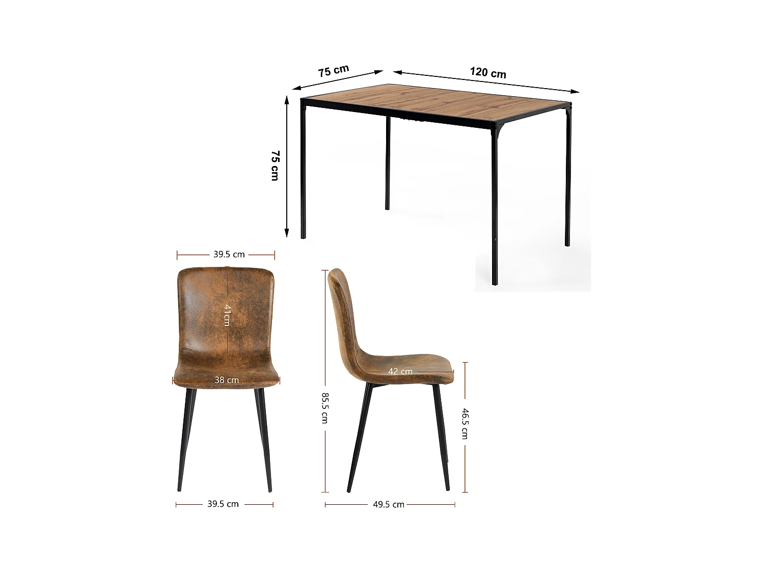 URBAN MEUBLE Ensemble de table et 4 chaises style industriel effet bois