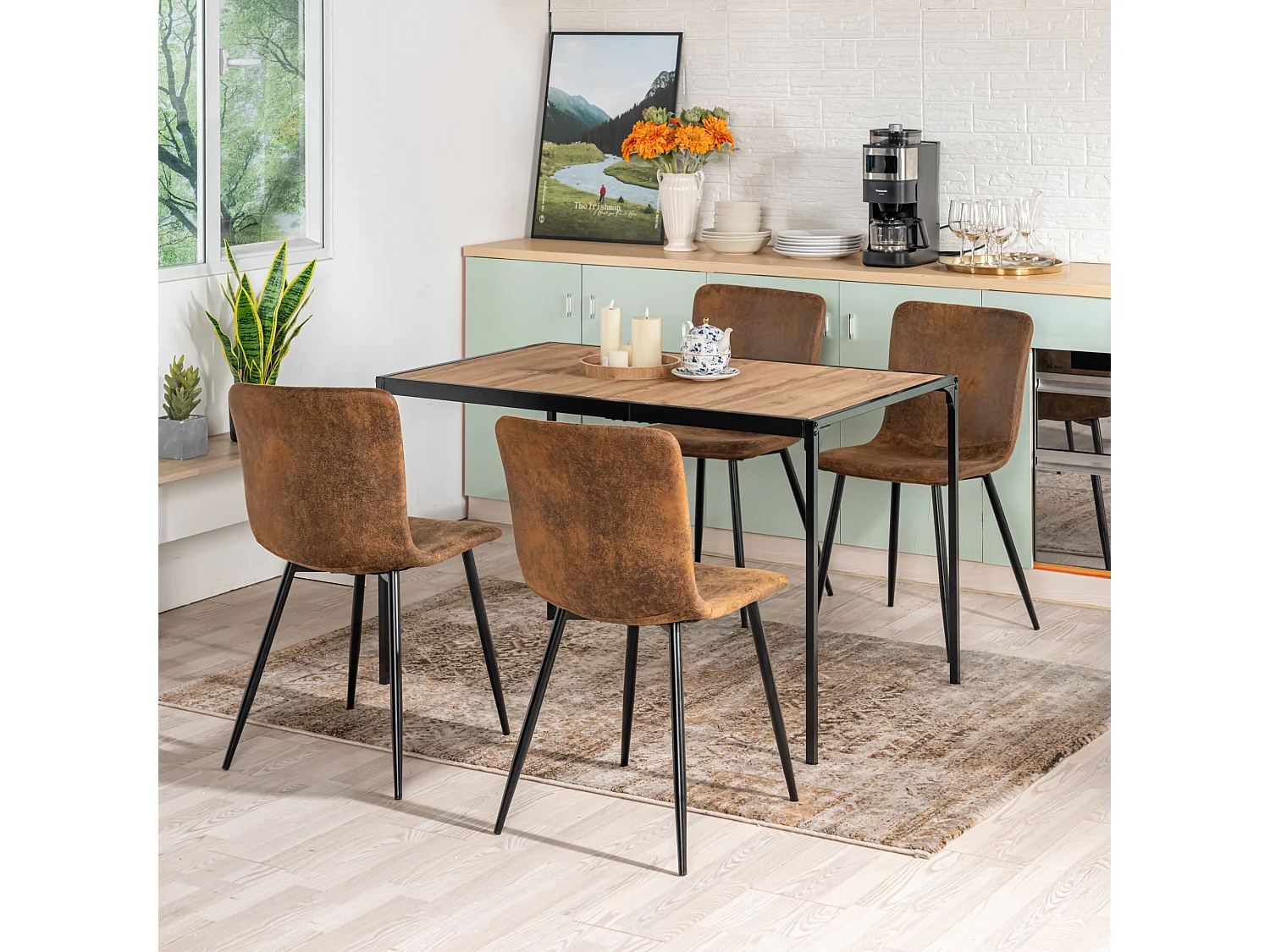URBAN MEUBLE Ensemble de table et 4 chaises style industriel effet bois