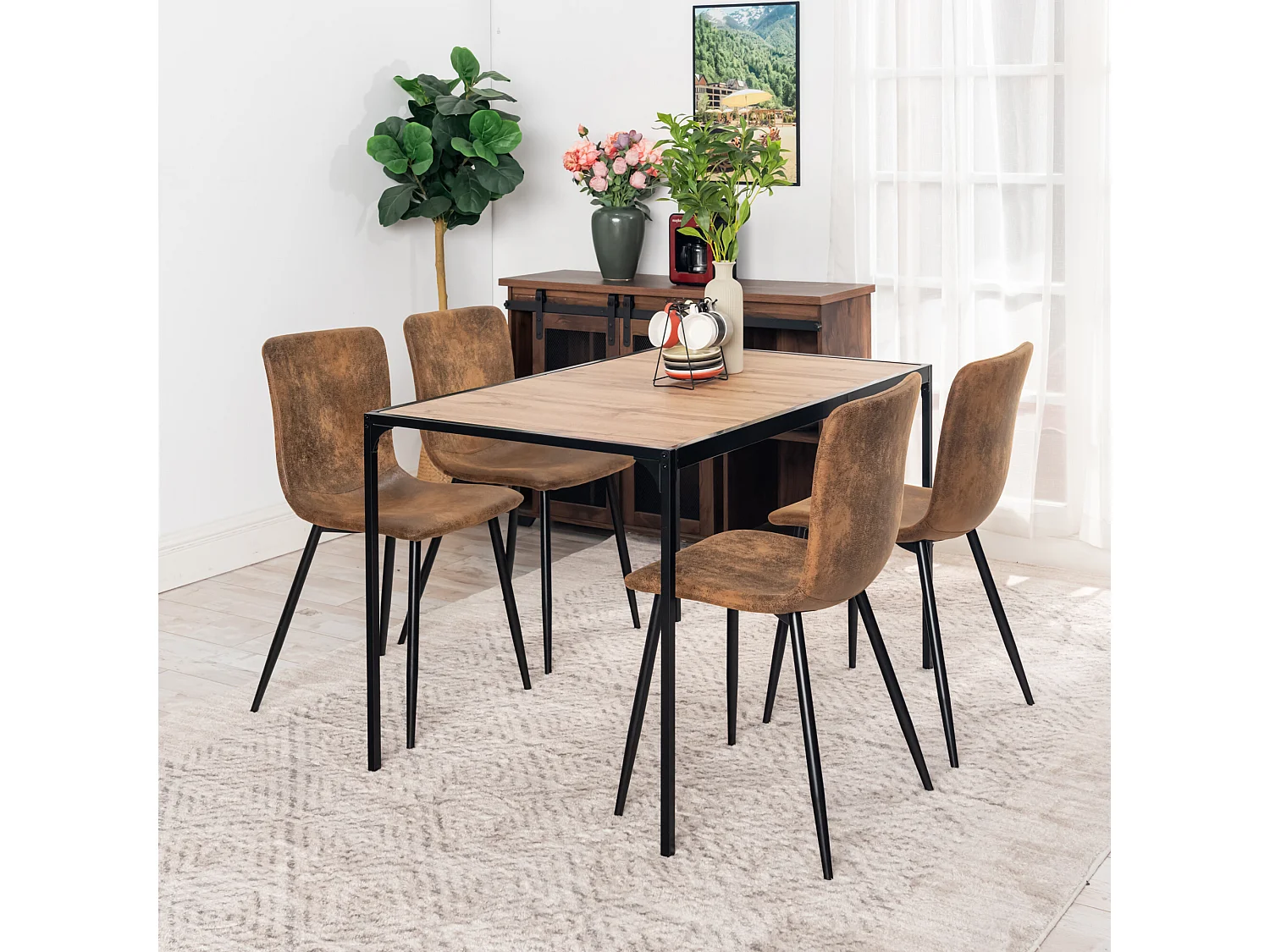 URBAN MEUBLE Ensemble de table et 4 chaises style industriel effet bois