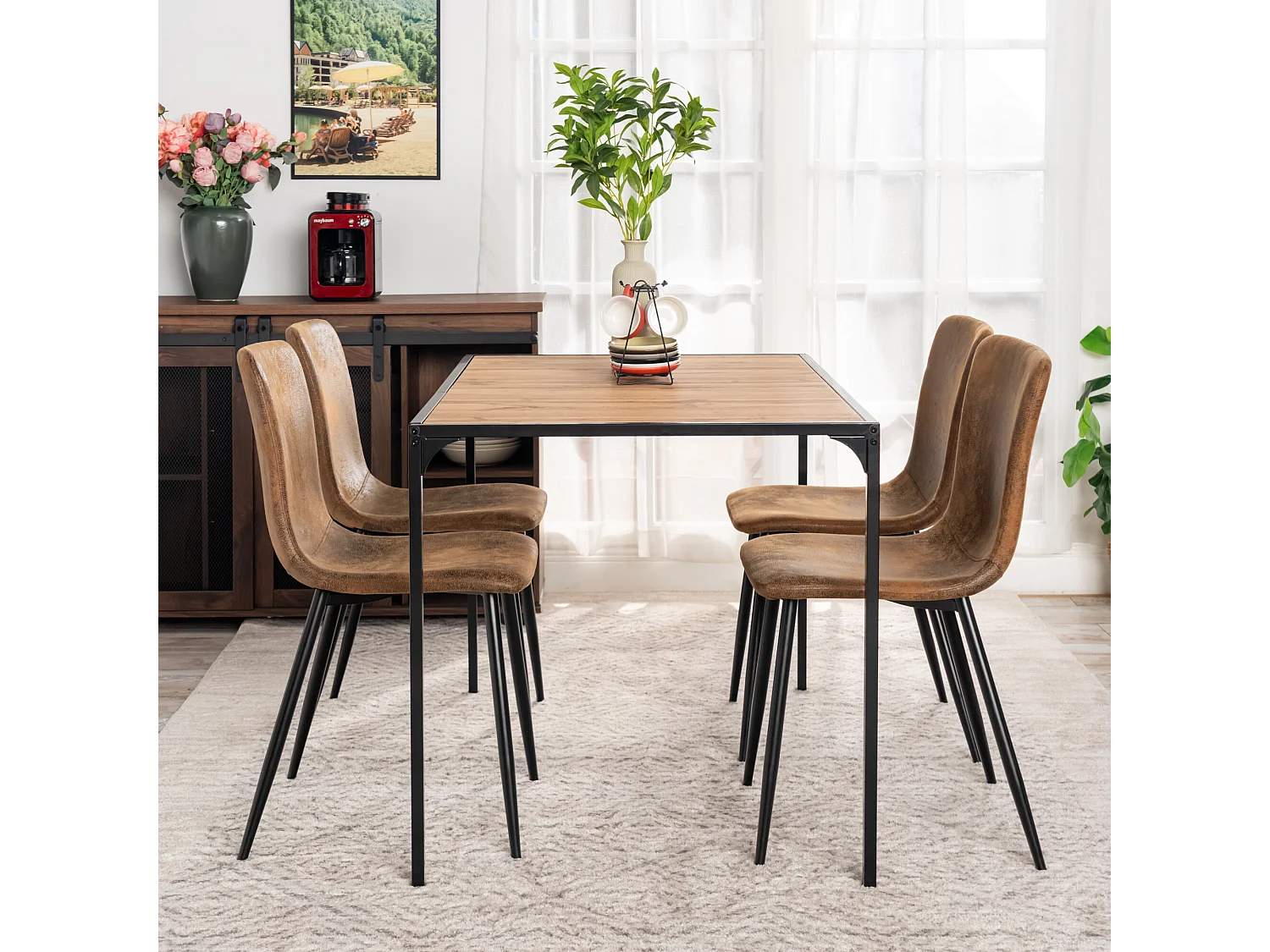 URBAN MEUBLE Ensemble de table et 4 chaises style industriel effet bois