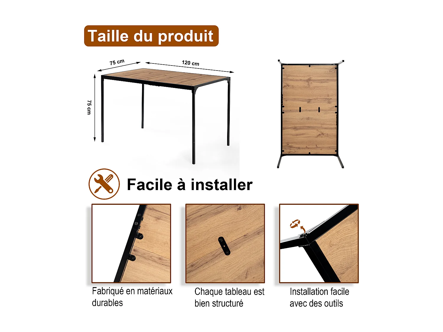 URBAN MEUBLE Ensemble de table et 4 chaises style industriel effet bois
