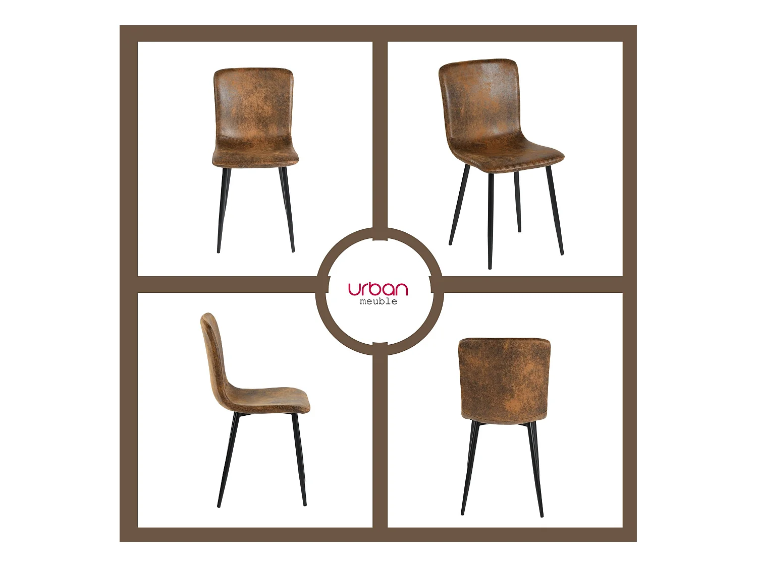 URBAN MEUBLE Ensemble table effet marbre blanc et 4 chaises suède brun