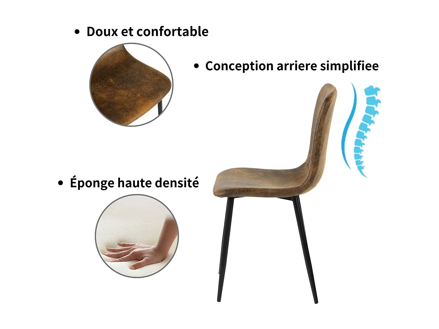 URBAN MEUBLE Ensemble table effet marbre blanc et 4 chaises suède brun