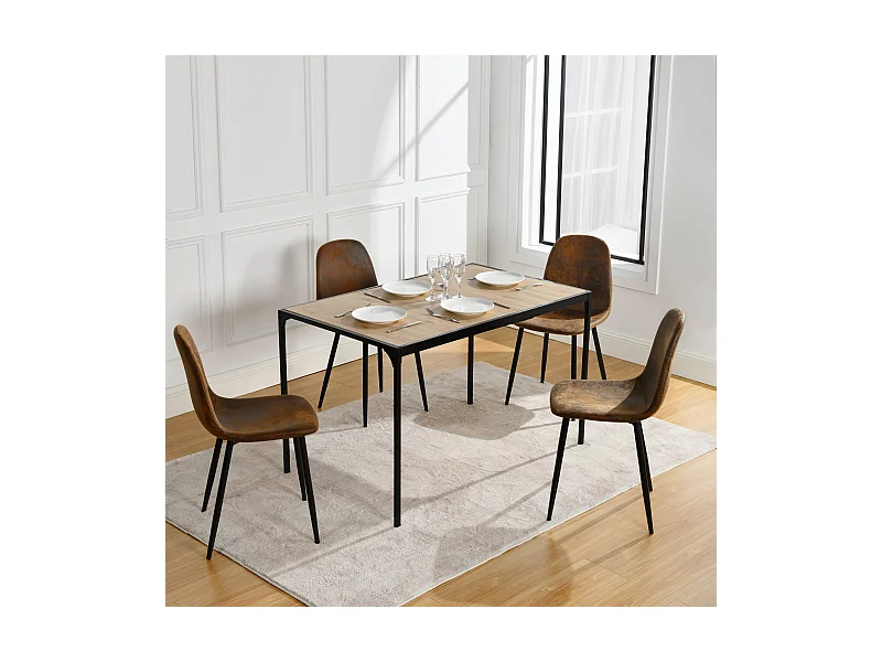 URBAN MEUBLE Ensemble table à manger chêne clair et 4 chaises suède brun