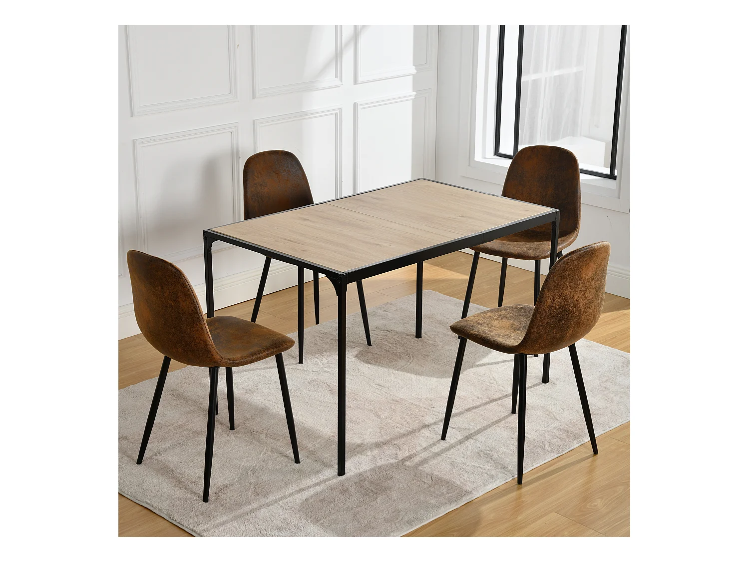 URBAN MEUBLE Ensemble table à manger chêne clair et 4 chaises suède brun