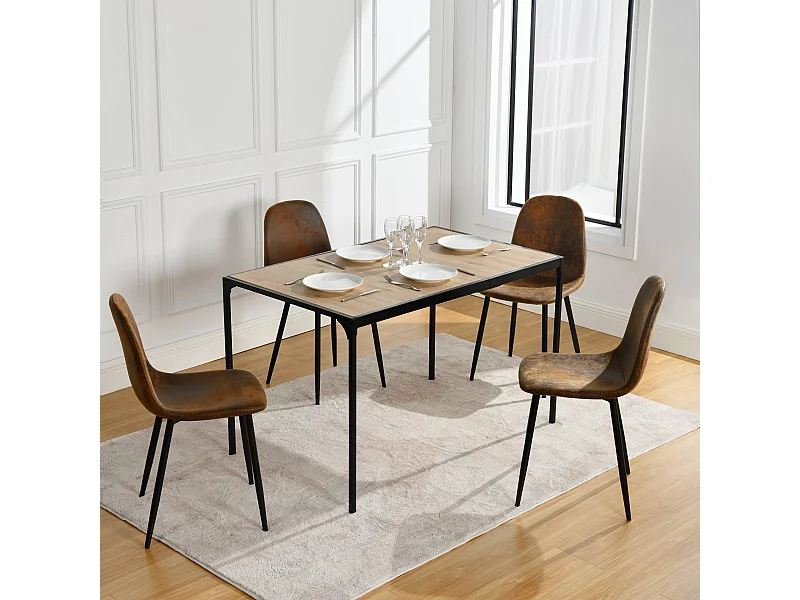 URBAN MEUBLE Ensemble table à manger chêne clair et 4 chaises suède brun