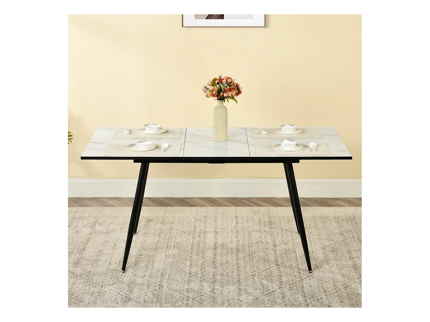 URBAN MEUBLE Ensemble table extensible marbre blanc et 6 chaises suède brun