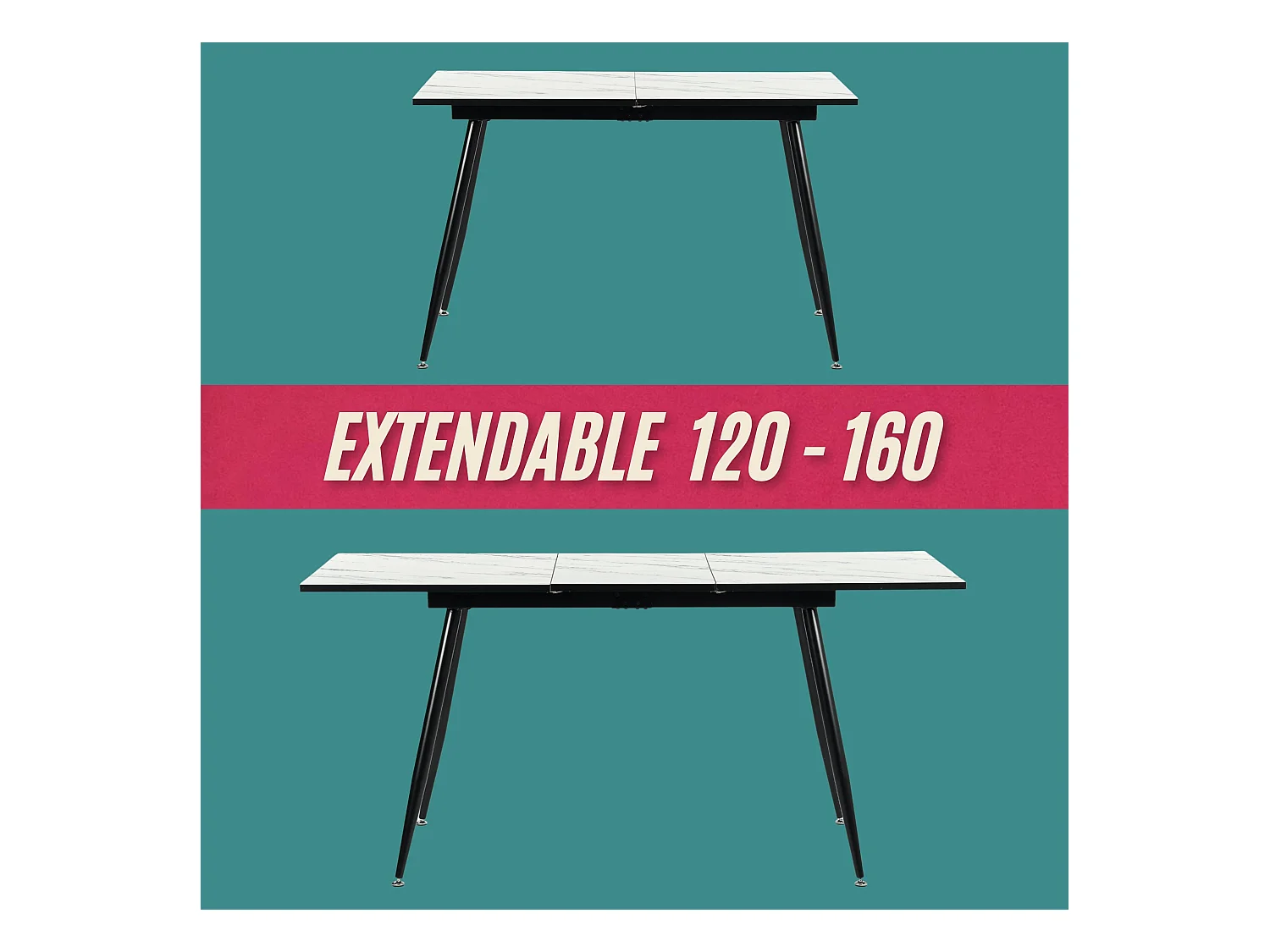 URBAN MEUBLE Ensemble table extensible marbre blanc et 6 chaises suède brun