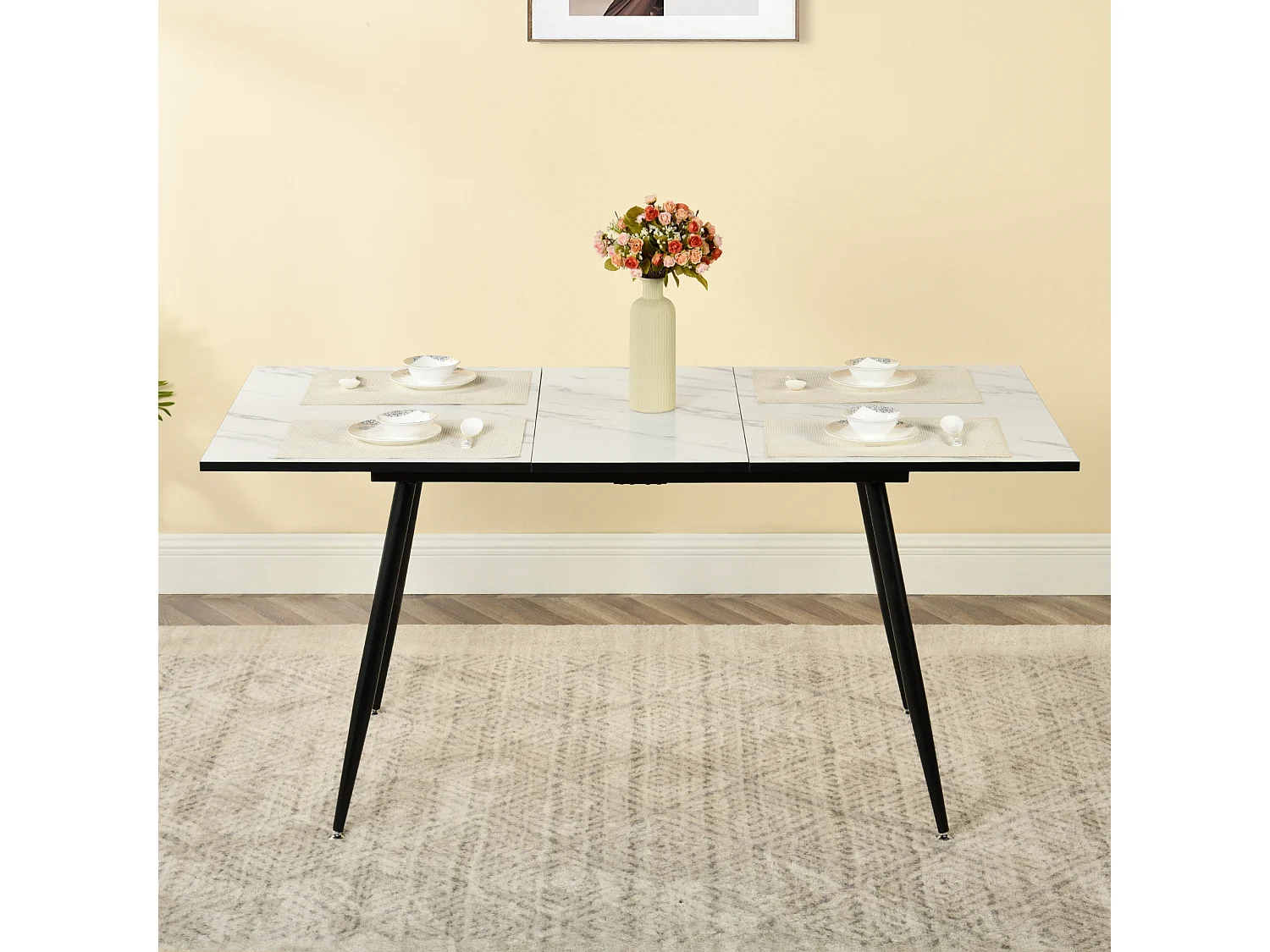 URBAN MEUBLE Ensemble table extensible marbre blanc et 6 chaises suède brun