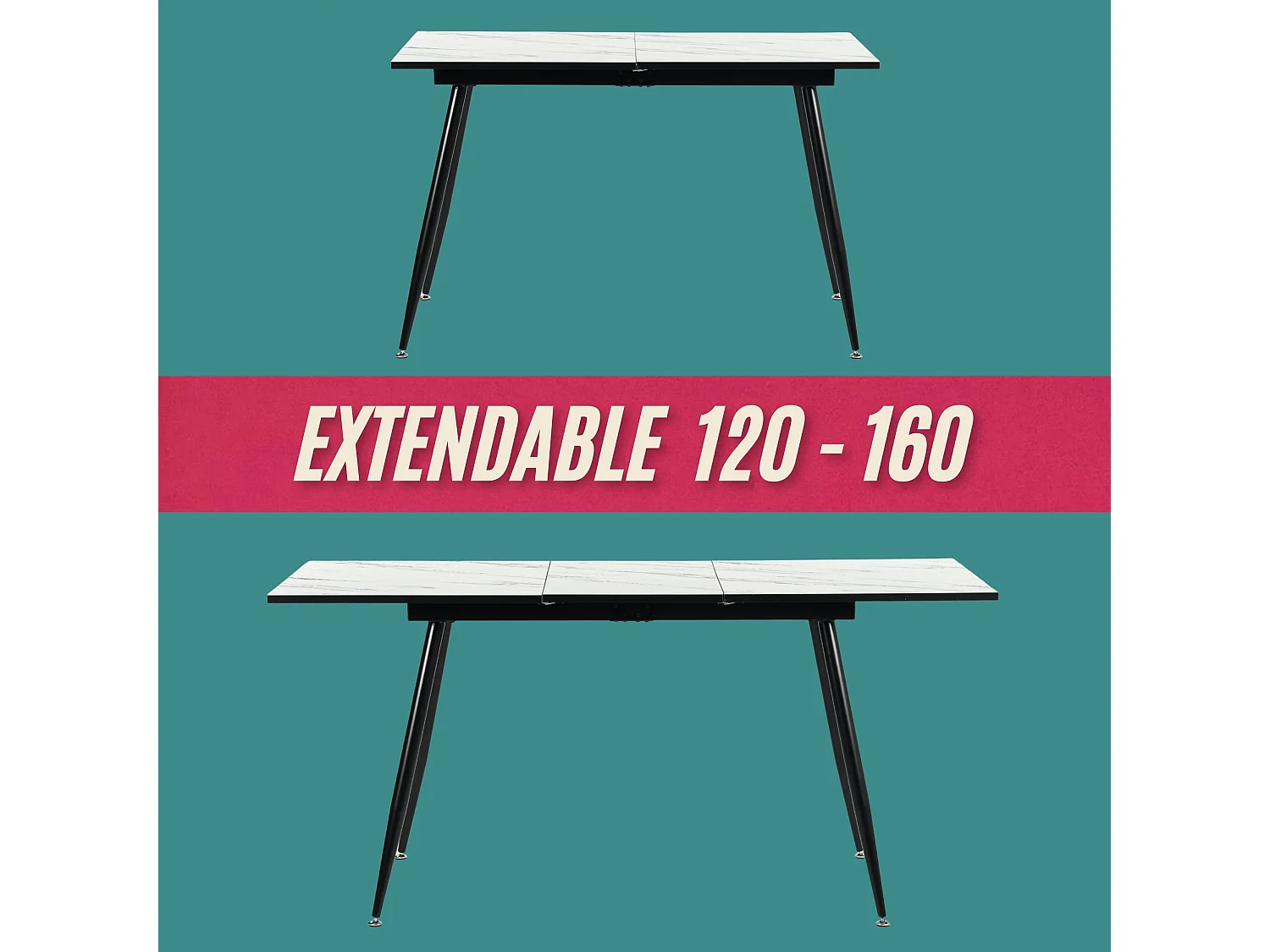 URBAN MEUBLE Ensemble table extensible marbre blanc et 6 chaises suède brun