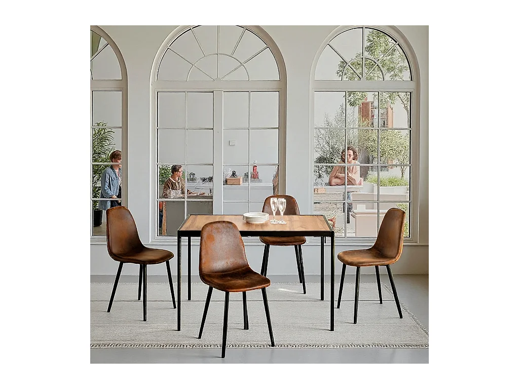 URBAN MEUBLE Ensemble table à manger bois clair et 6 chaises suède brun