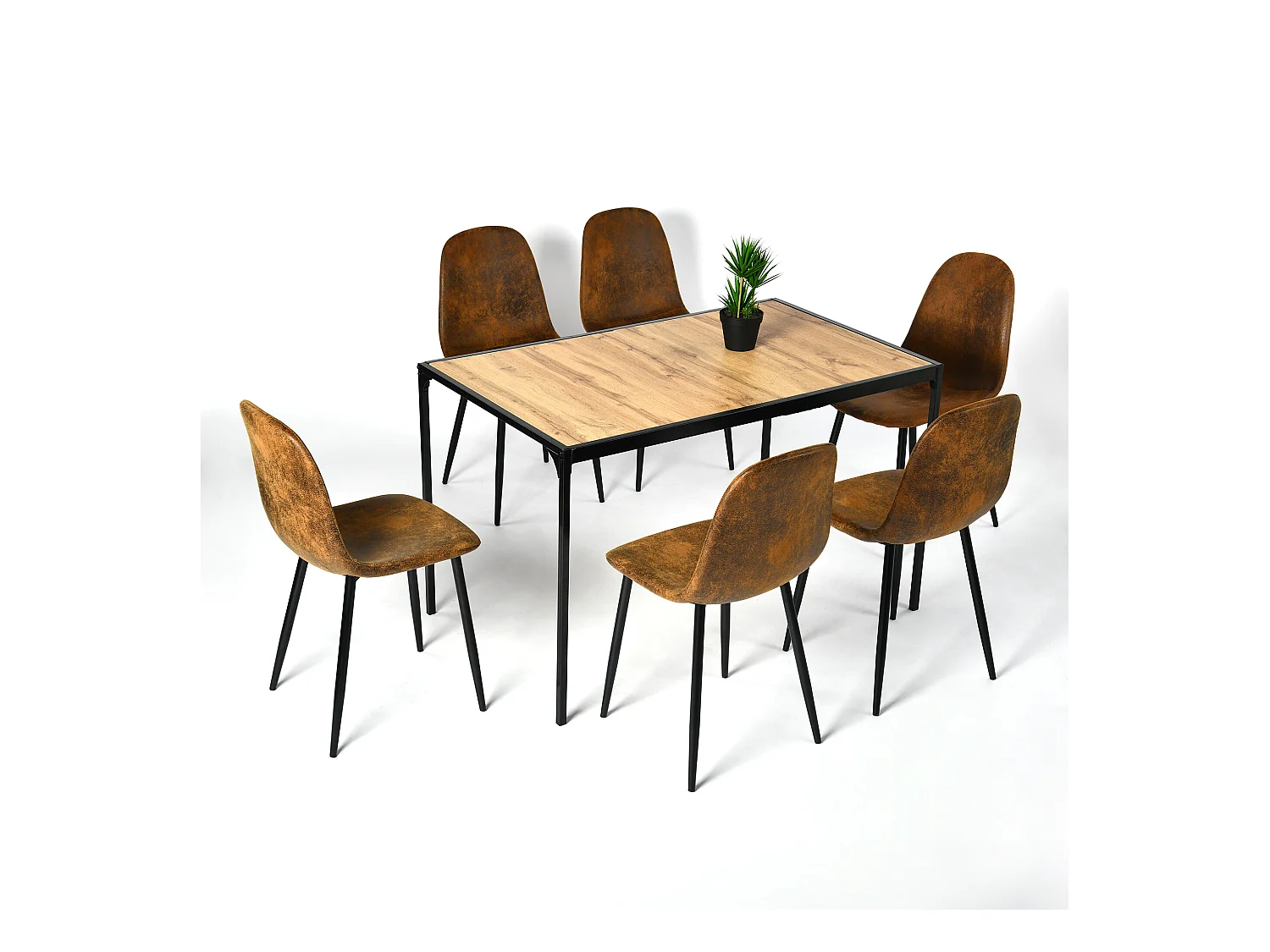 URBAN MEUBLE Ensemble table à manger bois clair et 6 chaises suède brun