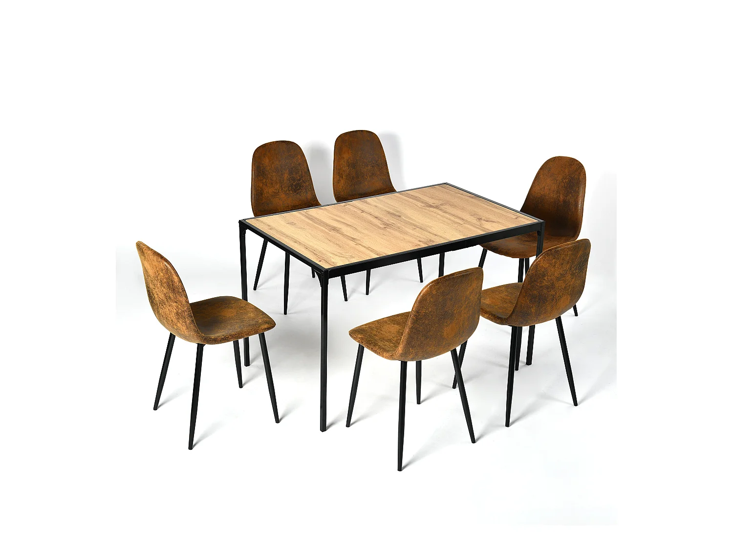 URBAN MEUBLE Ensemble table à manger bois clair et 6 chaises suède brun