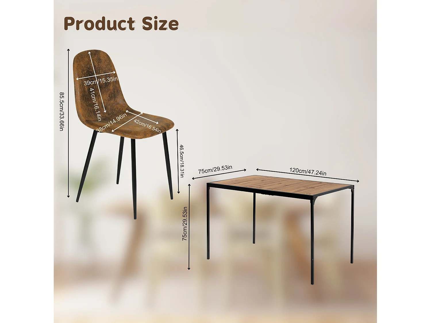 URBAN MEUBLE Ensemble table à manger bois clair et 6 chaises suède brun