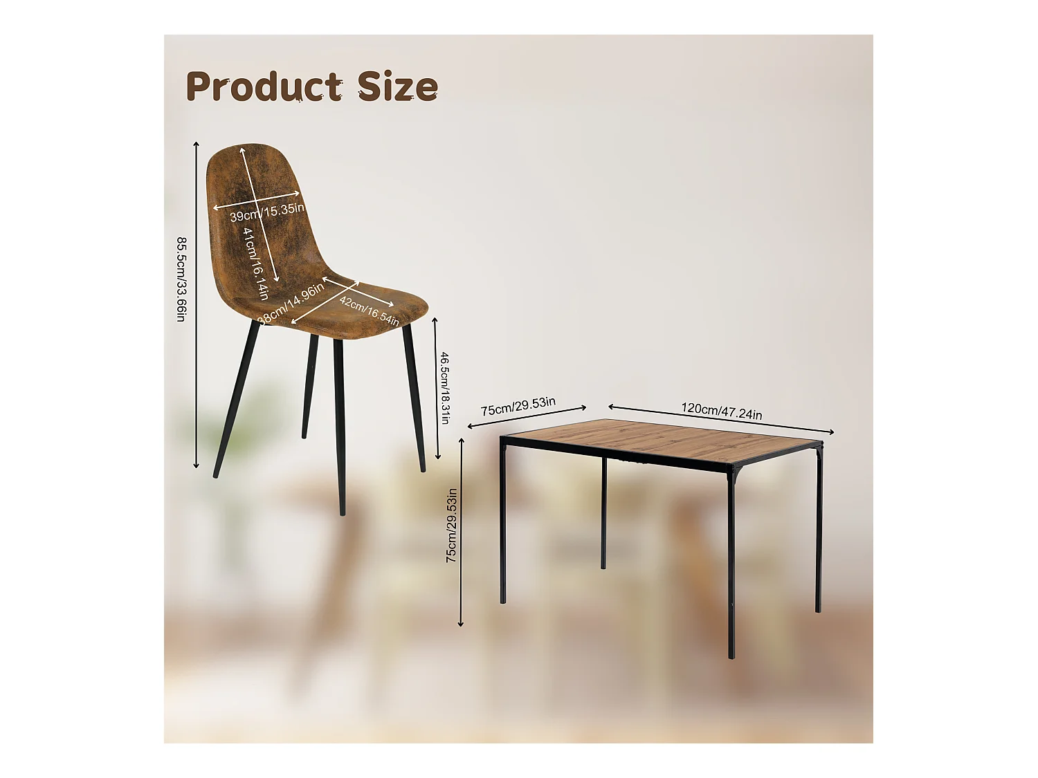 URBAN MEUBLE Ensemble table à manger bois clair et 6 chaises suède brun