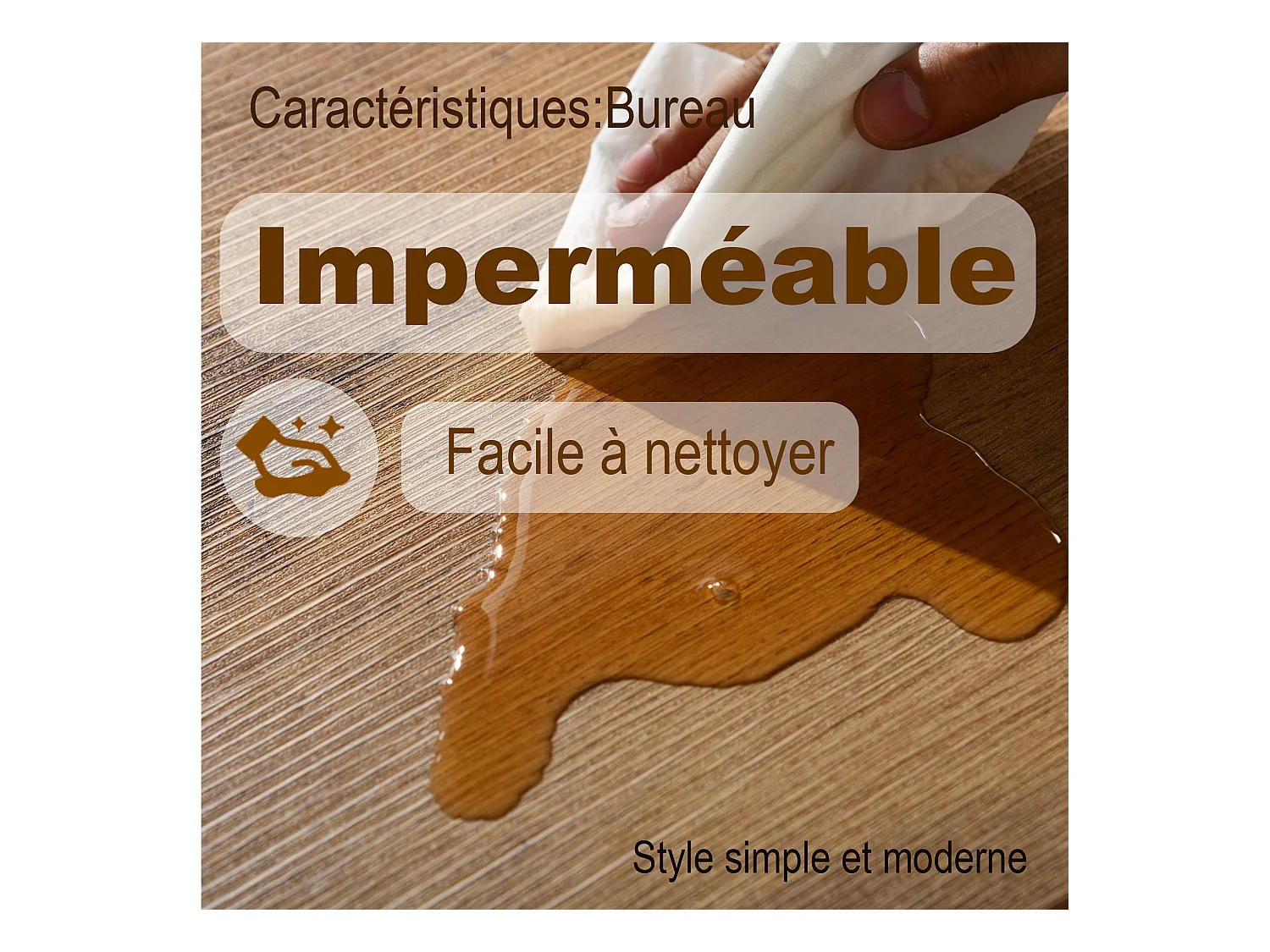 URBAN MEUBLE Ensemble table à manger bois clair et 6 chaises suède brun