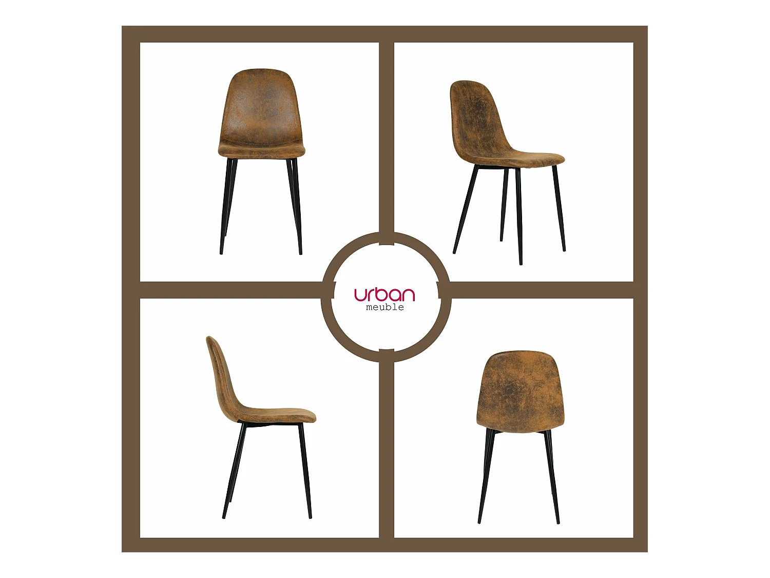 URBAN MEUBLE Ensemble table à manger bois clair et 6 chaises suède brun