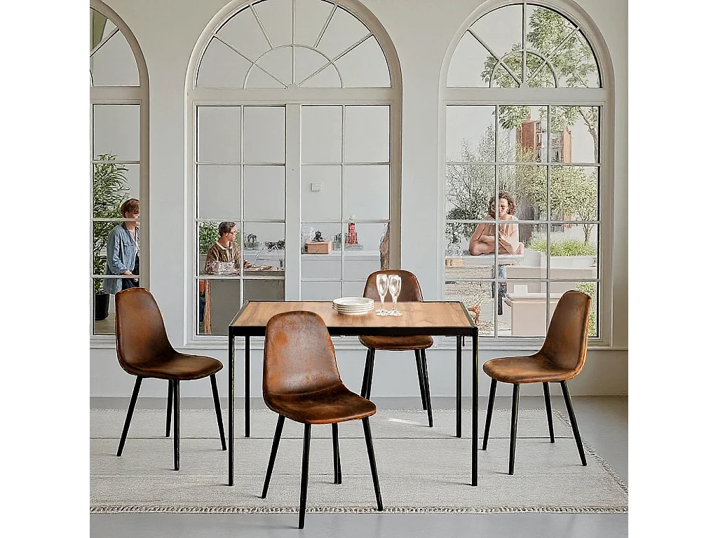 URBAN MEUBLE Ensemble table à manger bois clair et 6 chaises suède brun