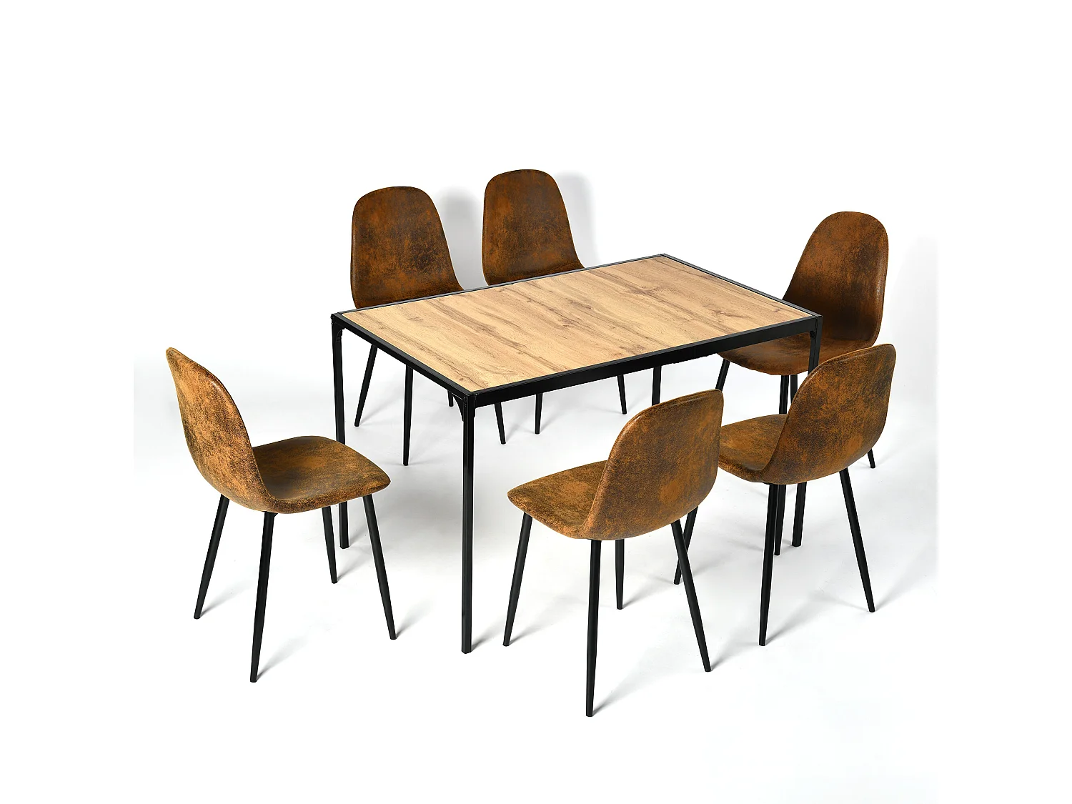 URBAN MEUBLE Ensemble table à manger bois clair et 6 chaises suède brun