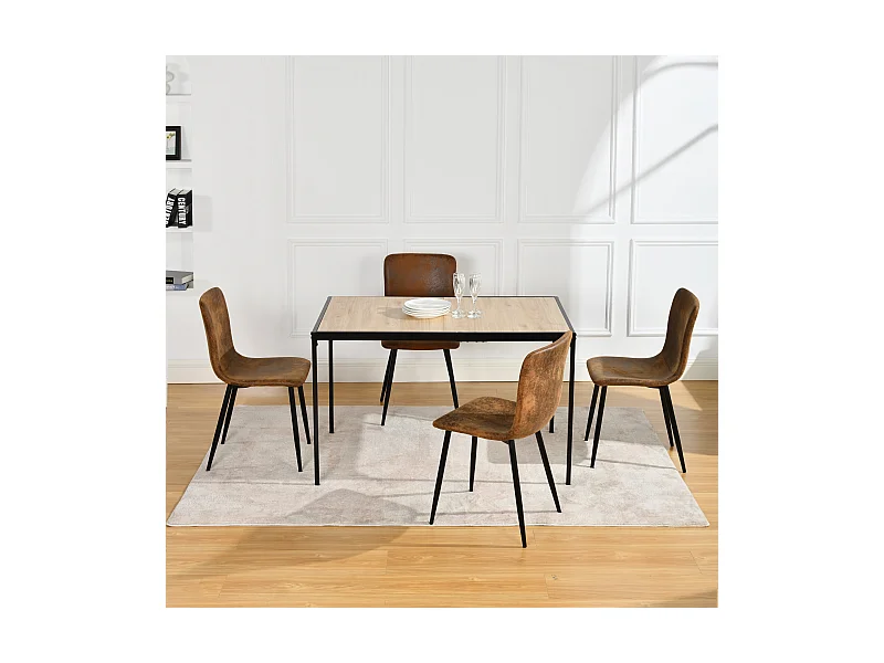 URBAN MEUBLE Ensemble table à manger chêne clair et 4 chaises suède brun