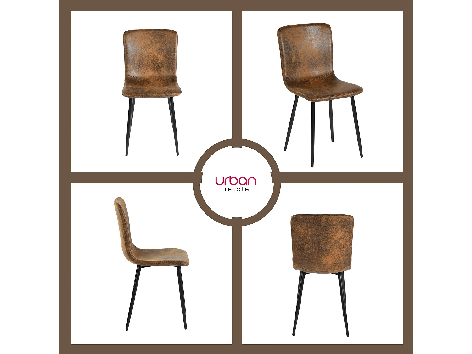 URBAN MEUBLE Ensemble table à manger chêne clair et 4 chaises suède brun