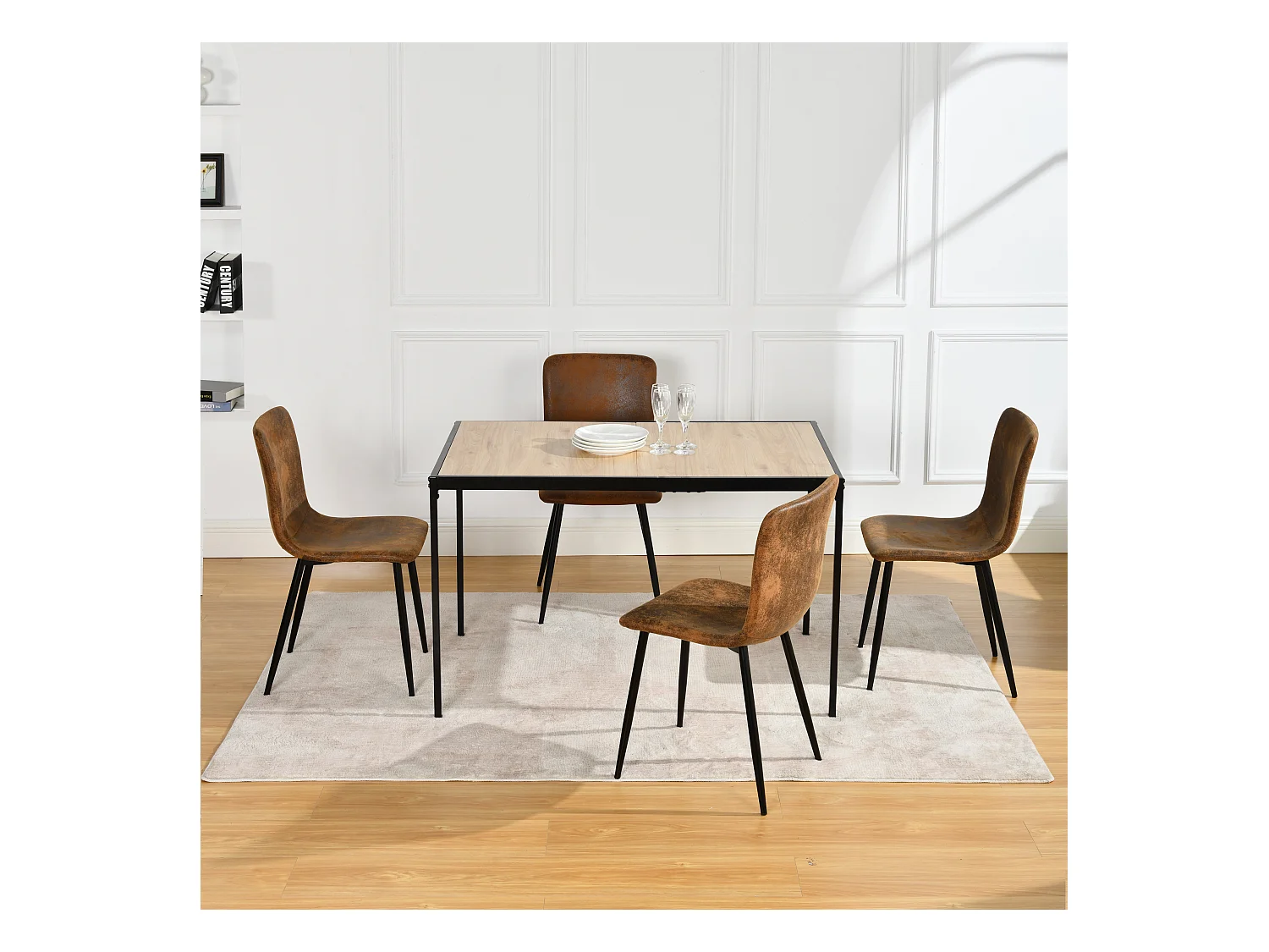 URBAN MEUBLE Ensemble table à manger chêne clair et 4 chaises suède brun