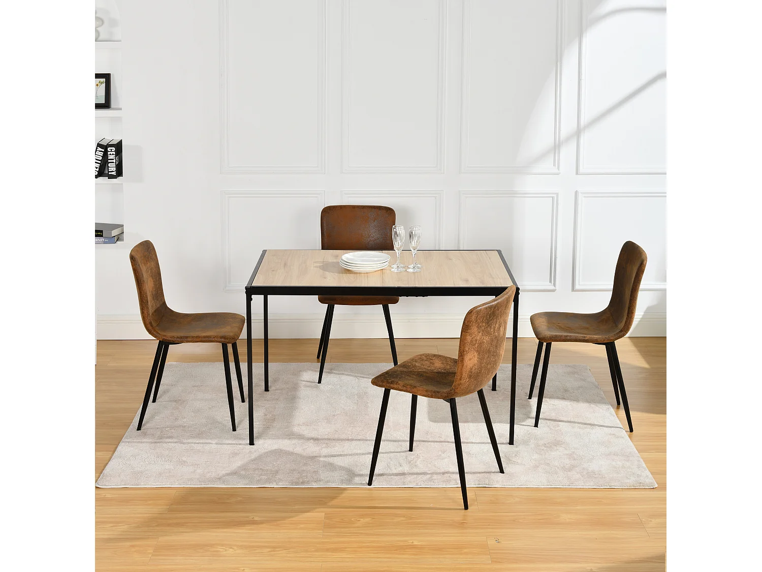 URBAN MEUBLE Ensemble table à manger chêne clair et 4 chaises suède brun