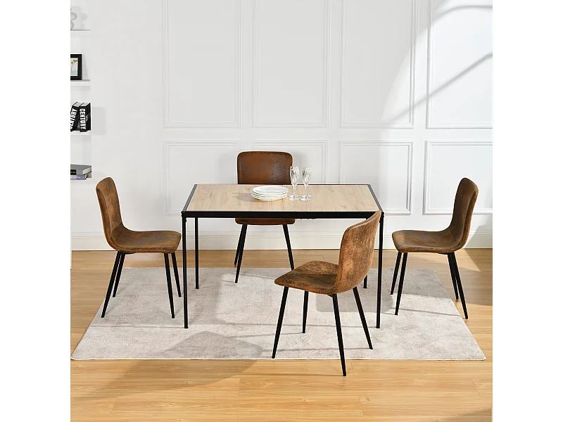 URBAN MEUBLE Ensemble table à manger chêne clair et 4 chaises suède brun