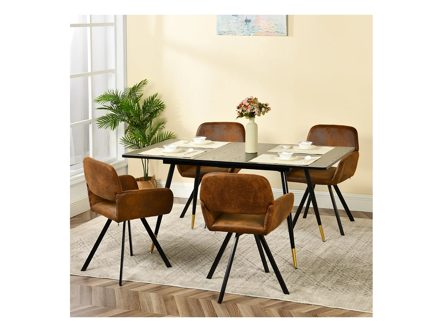 URBAN MEUBLE Ensemble table extensible bois foncé et 4 chaises suède brun
