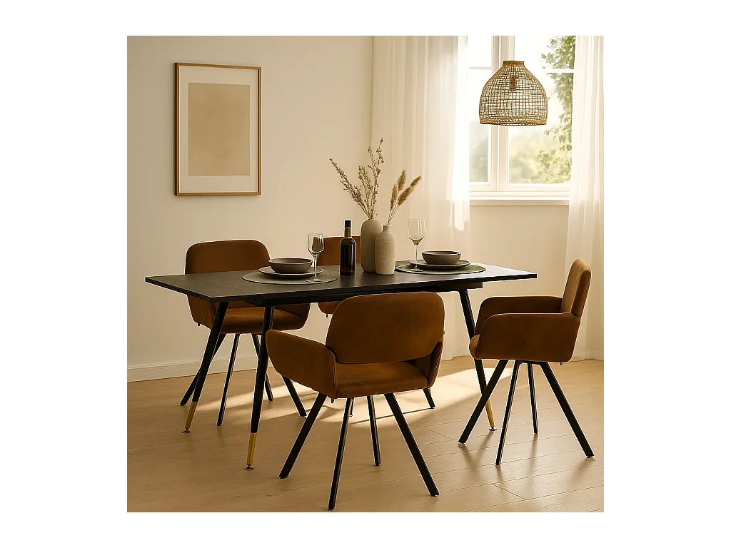 URBAN MEUBLE Ensemble table extensible bois foncé et 4 chaises suède brun