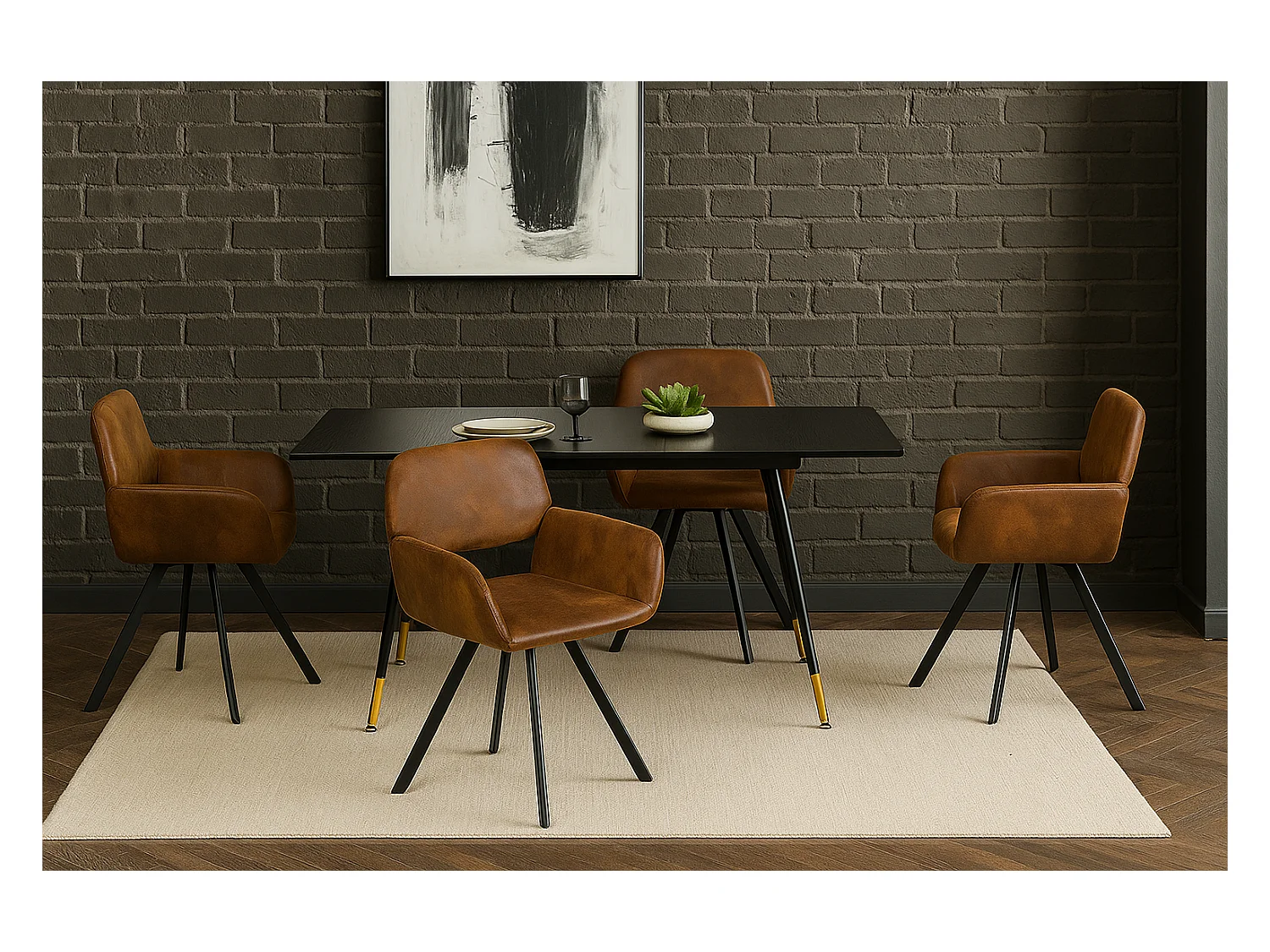 URBAN MEUBLE Ensemble table extensible bois foncé et 4 chaises suède brun