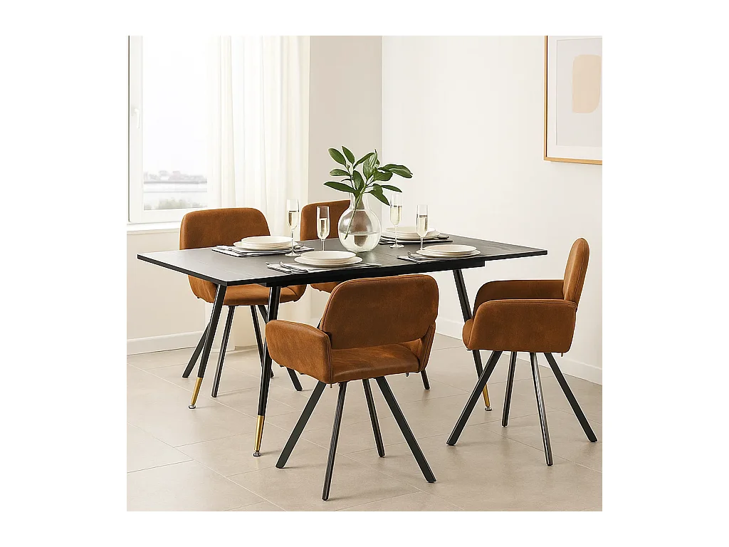 URBAN MEUBLE Ensemble table extensible bois foncé et 4 chaises suède brun