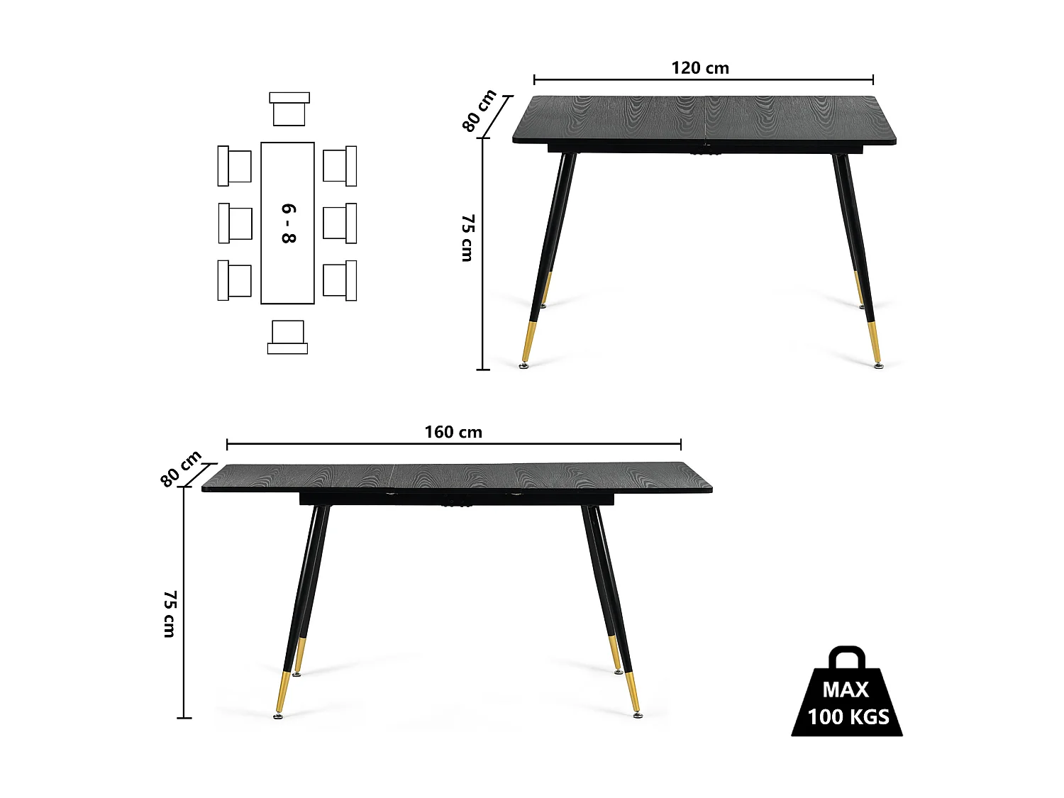 URBAN MEUBLE Ensemble table extensible bois foncé et 4 chaises suède brun