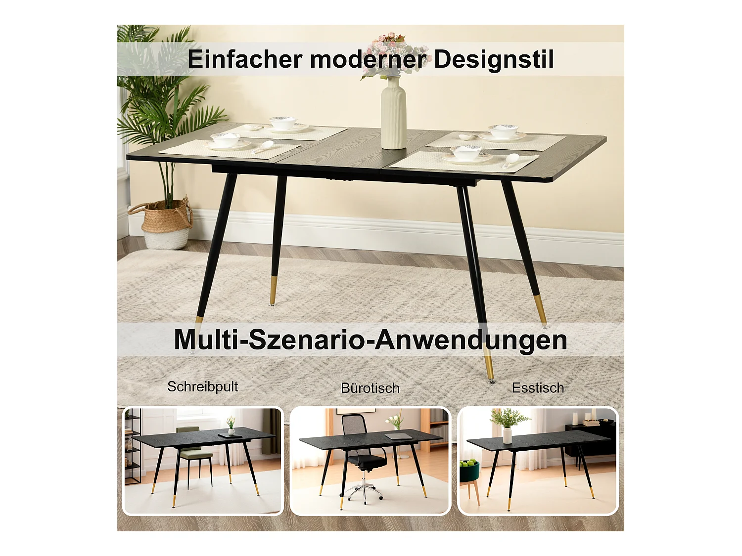 URBAN MEUBLE Ensemble table extensible bois foncé et 4 chaises suède brun