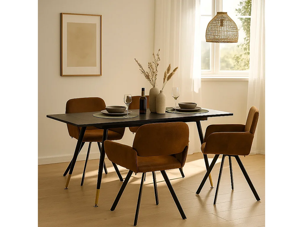 URBAN MEUBLE Ensemble table extensible bois foncé et 4 chaises suède brun