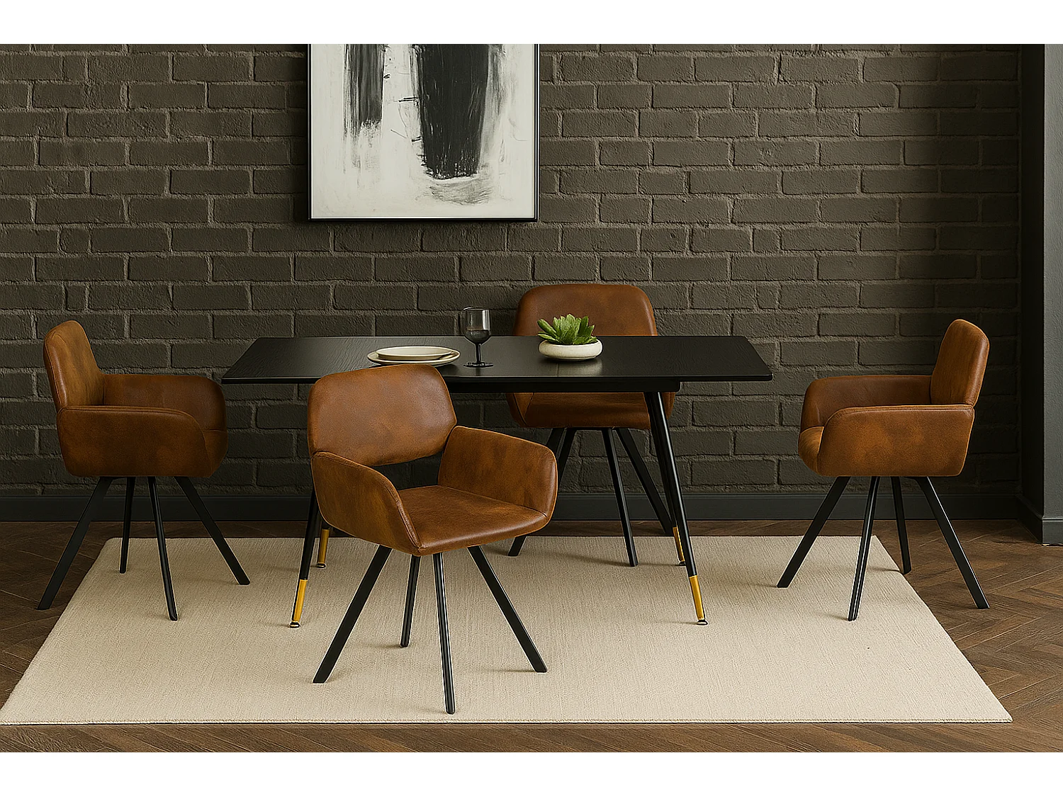 URBAN MEUBLE Ensemble table extensible bois foncé et 4 chaises suède brun