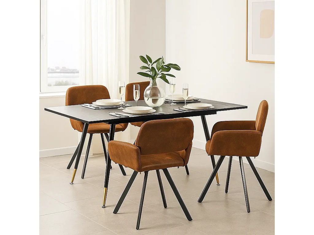 URBAN MEUBLE Ensemble table extensible bois foncé et 4 chaises suède brun